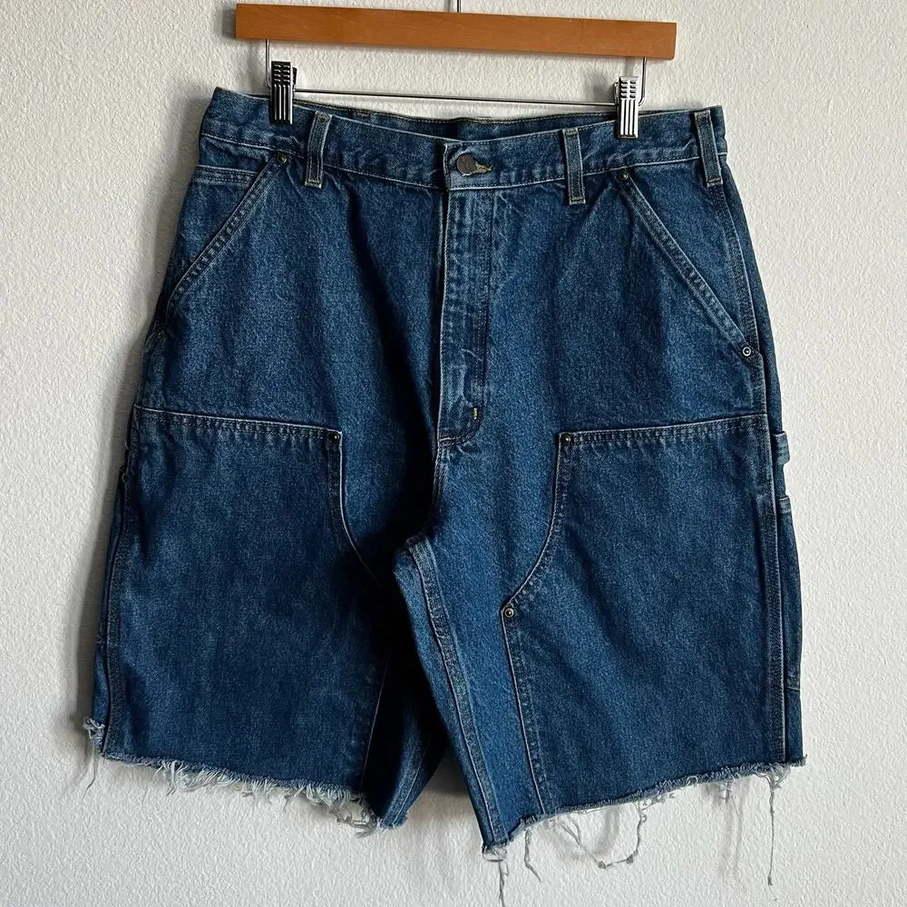 Carhartt denim blue jean double knee work wear carpenter shorts
